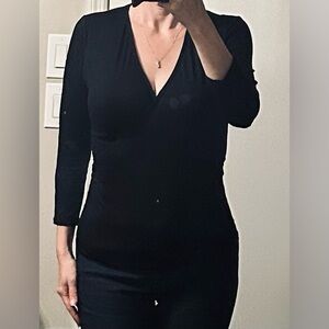 White House Black Market Surplice 3/4 Sleeve Top in Black